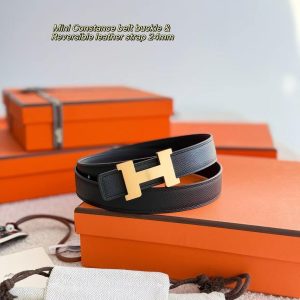 Hermes Mini Constance Belt Buckle & Reversible Leather Strap 24 mm Swift and Epsom Calfskin Noir Noir - Image 6