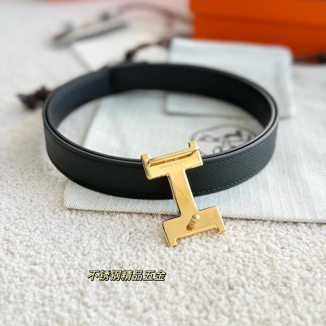 Hermes Mini Constance Belt Buckle & Reversible Leather Strap 24 mm Swift and Epsom Calfskin Noir Noir - Image 5