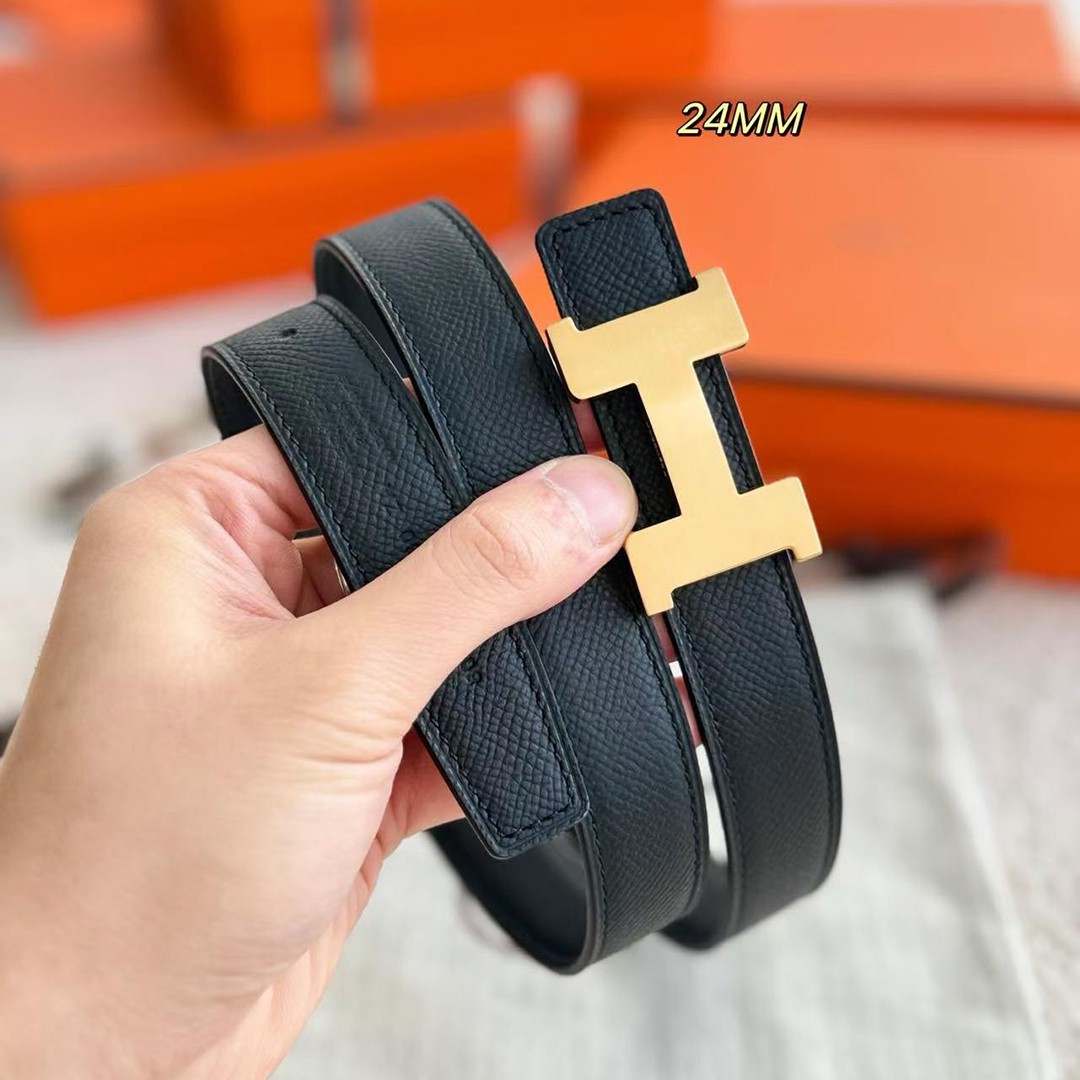 Hermes Mini Constance Belt Buckle & Reversible Leather Strap 24 mm Swift and Epsom Calfskin Noir Noir - Image 4