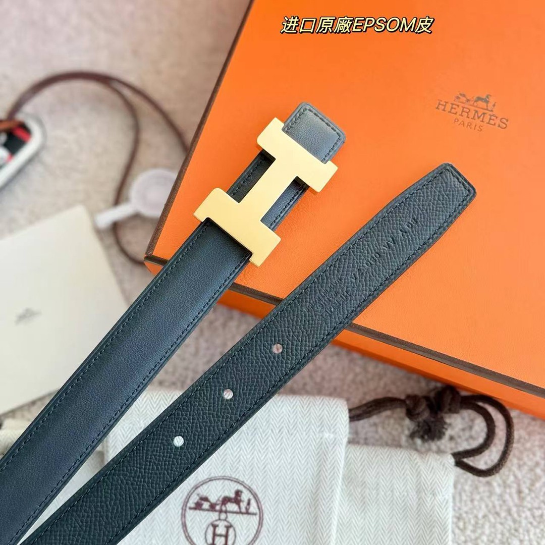 Hermes Mini Constance Belt Buckle & Reversible Leather Strap 24 mm Swift and Epsom Calfskin Noir Noir - Image 3