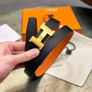 Hermes Mini Constance Belt Buckle & Reversible Leather Strap 24 mm Swift and Epsom Calfskin Orange Noir - Image 9