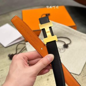 Hermes Mini Constance Belt Buckle & Reversible Leather Strap 24 mm Swift and Epsom Calfskin Orange Noir - Image 8