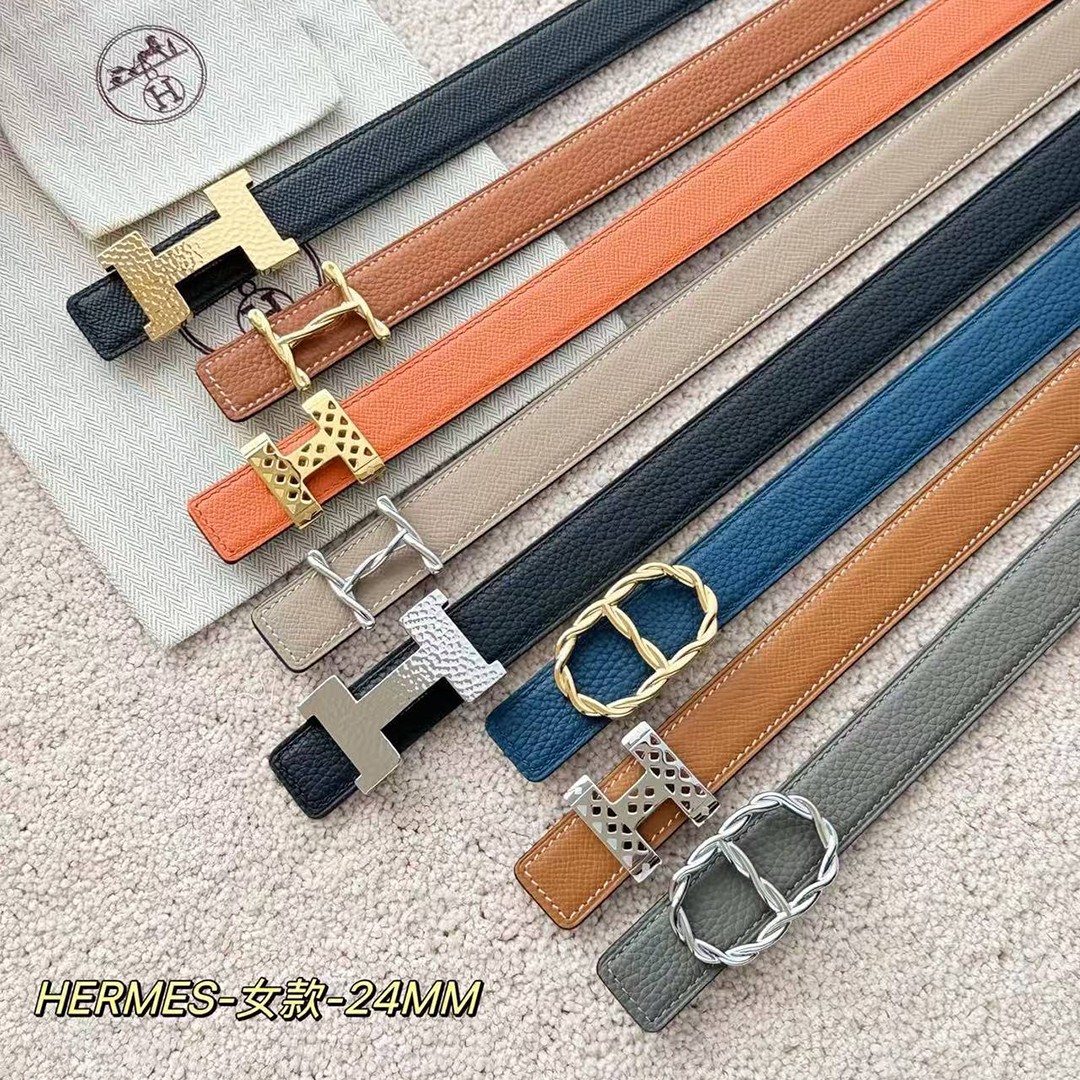 Hermes Mini Constance Belt Buckle & Reversible Leather Strap 24 mm Swift and Epsom Calfskin Orange Noir - Image 5