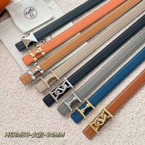 Hermes Mini Constance Belt Buckle & Reversible Leather Strap 24 mm Swift and Epsom Calfskin Orange Noir - Image 4