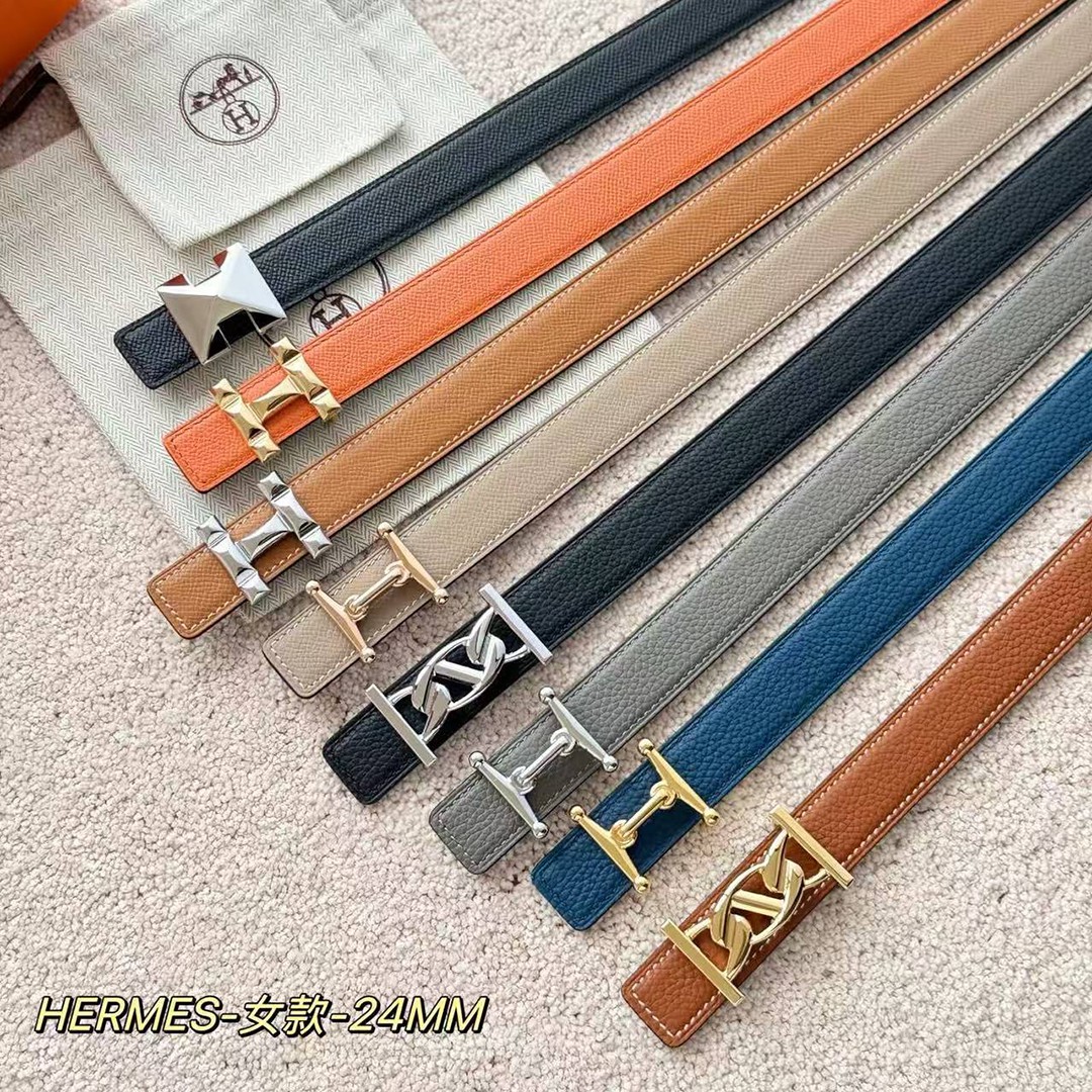 Hermes Mini Constance Belt Buckle & Reversible Leather Strap 24 mm Swift and Epsom Calfskin Orange Noir - Image 4
