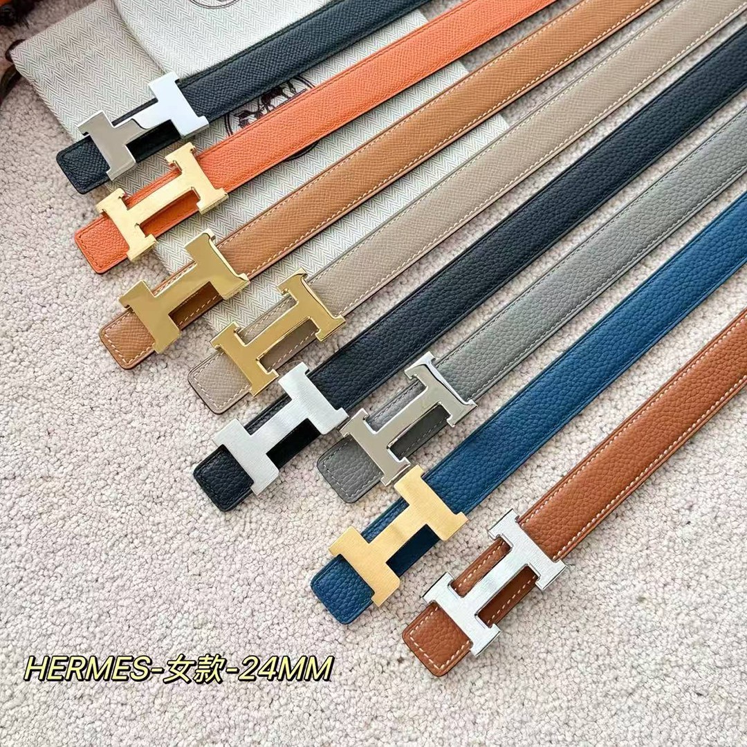 Hermes Mini Constance Belt Buckle & Reversible Leather Strap 24 mm Swift and Epsom Calfskin Orange Noir - Image 3