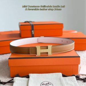 Hermes Mini Constance Guillochee Belt Buckle & Reversible Leather Strap 24 mm Swift and Epsom Calfskin Gold Blanc - Image 12