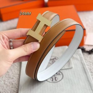 Hermes Mini Constance Guillochee Belt Buckle & Reversible Leather Strap 24 mm Swift and Epsom Calfskin Gold Blanc - Image 9