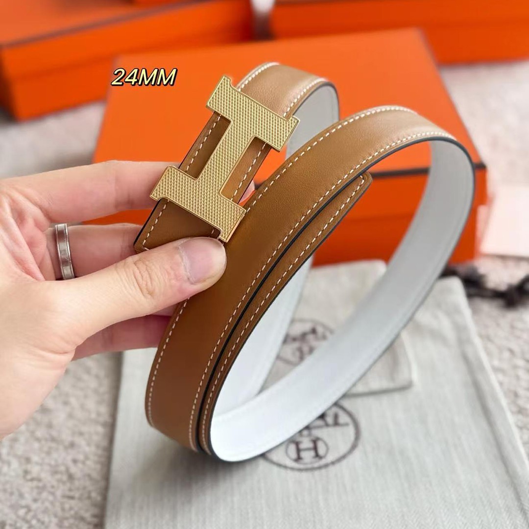 Hermes Mini Constance Guillochee Belt Buckle & Reversible Leather Strap 24 mm Swift and Epsom Calfskin Gold Blanc - Image 9