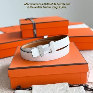 Hermes Mini Constance Guillochee Belt Buckle & Reversible Leather Strap 24 mm Swift and Epsom Calfskin Gold Blanc - Image 5
