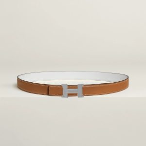 Alternative view of Hermes Mini Constance Guillochee Belt Buckle & Reversible Leather Strap 24 mm Swift and Epsom Calfskin Gold Blanc