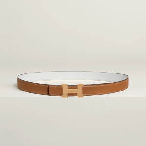 Hermes Mini Constance Guillochee Belt Buckle & Reversible Leather Strap 24 mm Swift and Epsom Calfskin Gold Blanc