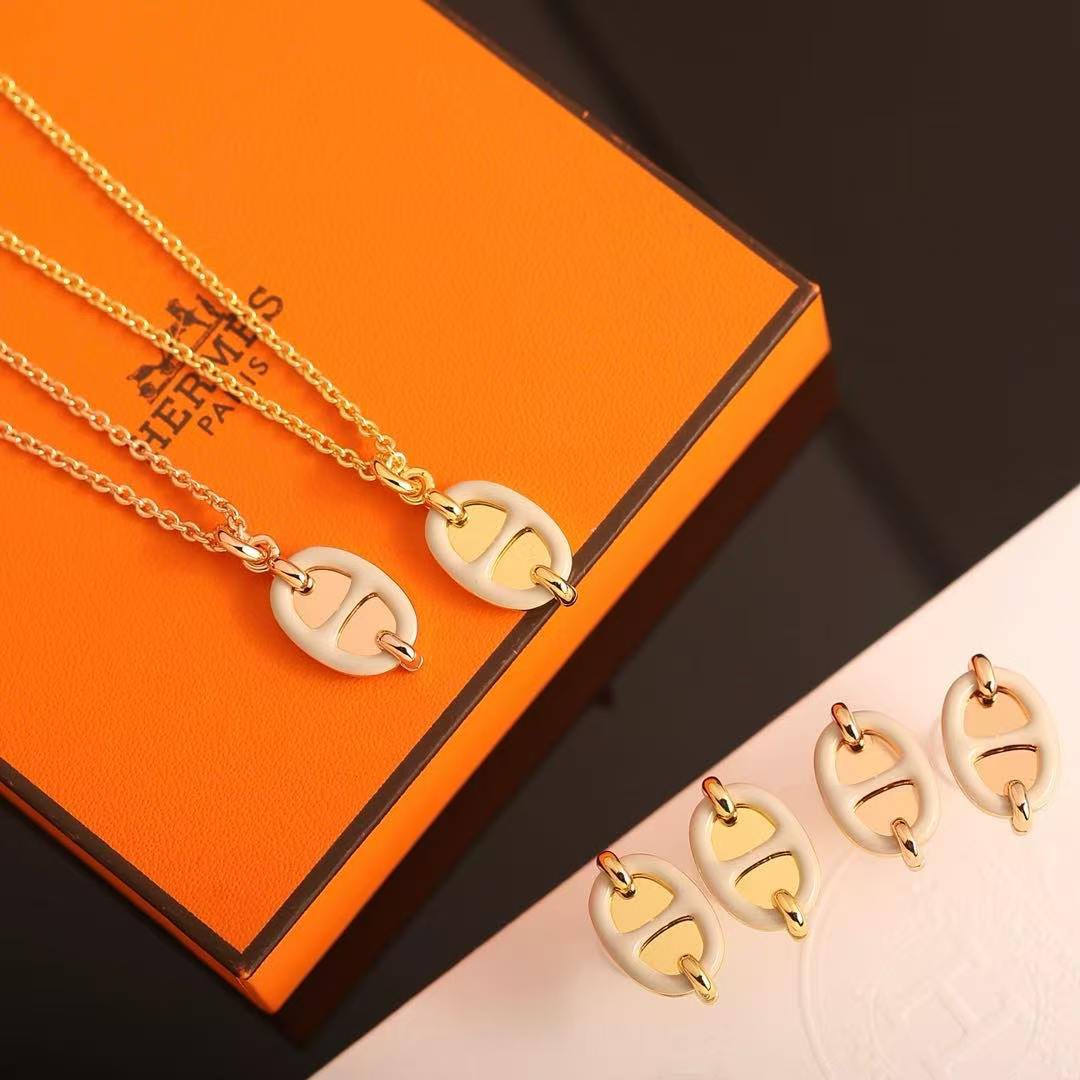 Hermes Mini Maillon Earrings Lacquered Metal Rose Gold H100052FOD3 - Image 2