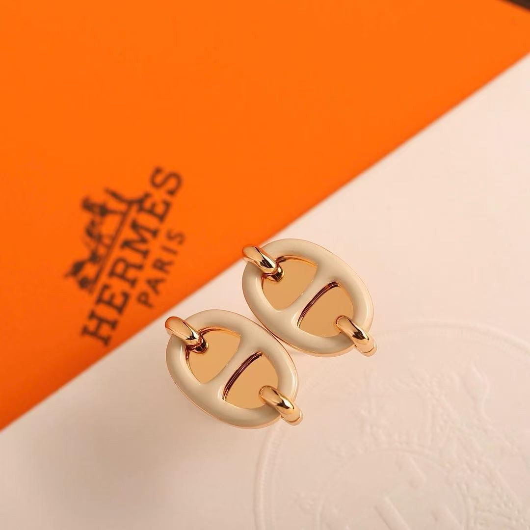 Hermes Mini Maillon Earrings Lacquered Metal Rose Gold H100052FOD3 - Image 9