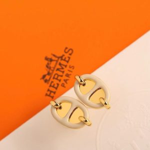 Hermes Mini Maillon Earrings Lacquered Metal Rose Gold H100052FOD3 - Image 8