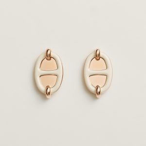 Hermes Mini Maillon Earrings Lacquered Metal Rose Gold H100052FOD3