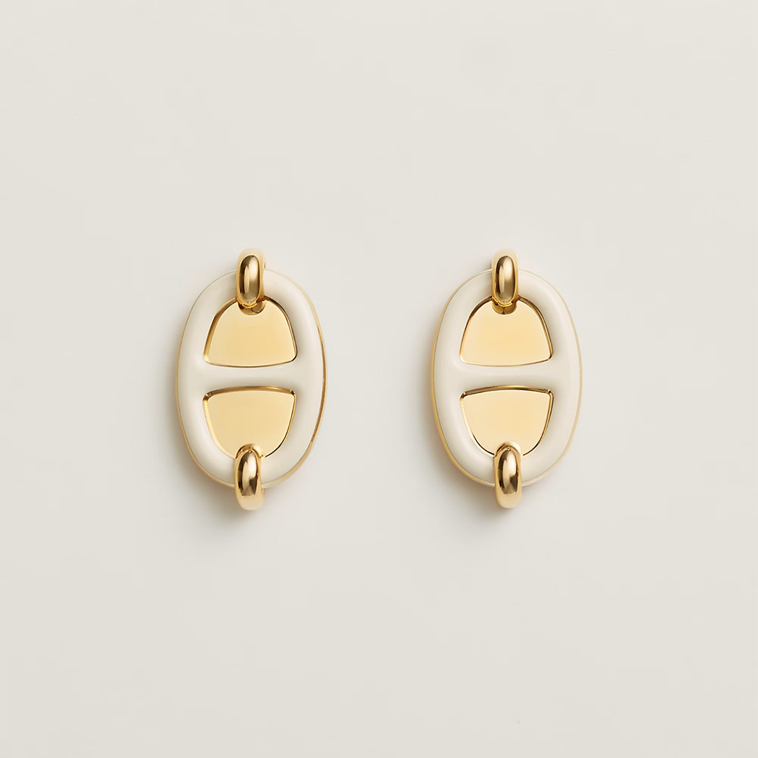 Hermes Mini Maillon Earrings Lacquered Metal Rose Gold H100052FOD3 - Image 4