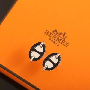 Hermes Mini Maillon Earrings Lacquered Metal Rose Gold Noir H100052FO03 - Image 15