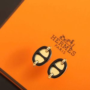 Hermes Mini Maillon Earrings Lacquered Metal Rose Gold Noir H100052FO03 - Image 13