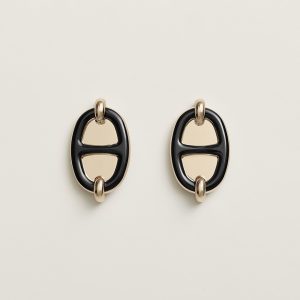 Hermes Mini Maillon Earrings Lacquered Metal Rose Gold Noir H100052FO03 - Image 7