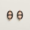 Hermes Mini Maillon Earrings Lacquered Metal Rose Gold Noir H100052FO03