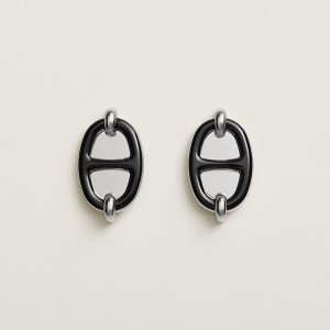 Hermes Mini Maillon Earrings Lacquered Metal Rose Gold Noir H100052FO03 - Image 4