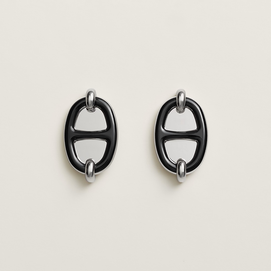 Hermes Mini Maillon Earrings Lacquered Metal Rose Gold Noir H100052FO03 - Image 4