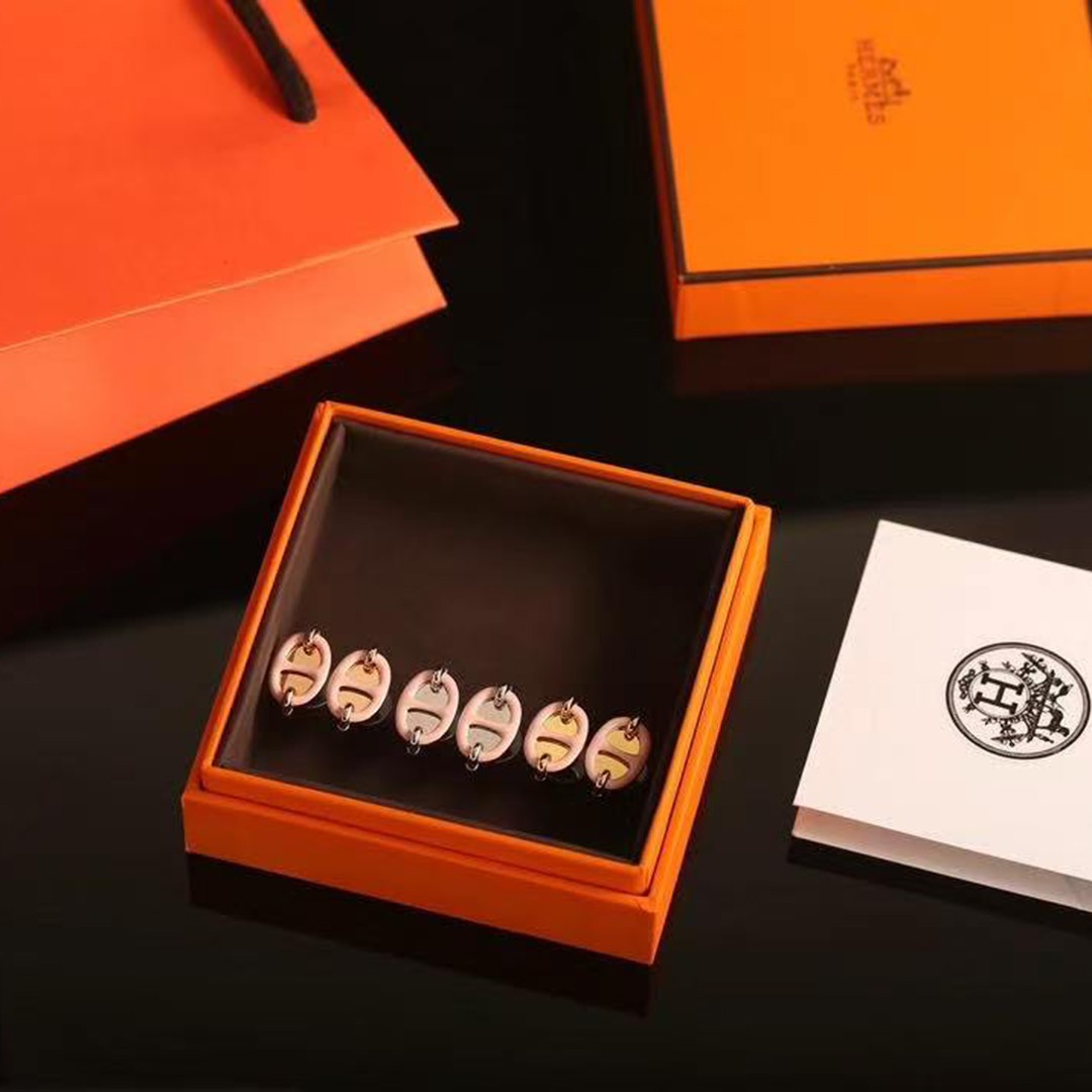 Hermes Mini Maillon Earrings Lacquered Metal Silver Rose Candeur H100052FPD2 - Image 10