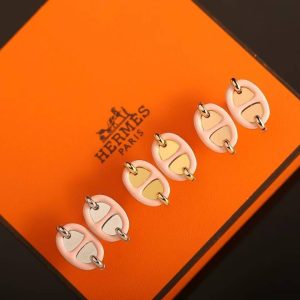 Hermes Mini Maillon Earrings Lacquered Metal Silver Rose Candeur H100052FPD2 - Image 9