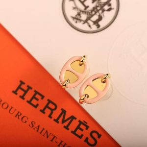 Hermes Mini Maillon Earrings Lacquered Metal Silver Rose Candeur H100052FPD2 - Image 7
