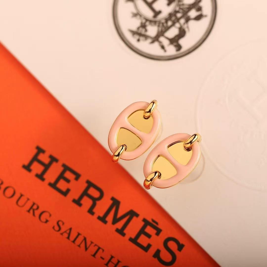 Hermes Mini Maillon Earrings Lacquered Metal Silver Rose Candeur H100052FPD2 - Image 7