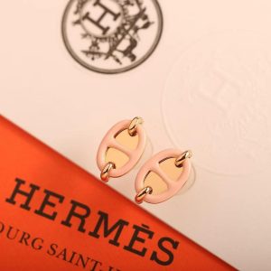Hermes Mini Maillon Earrings Lacquered Metal Silver Rose Candeur H100052FPD2 - Image 6