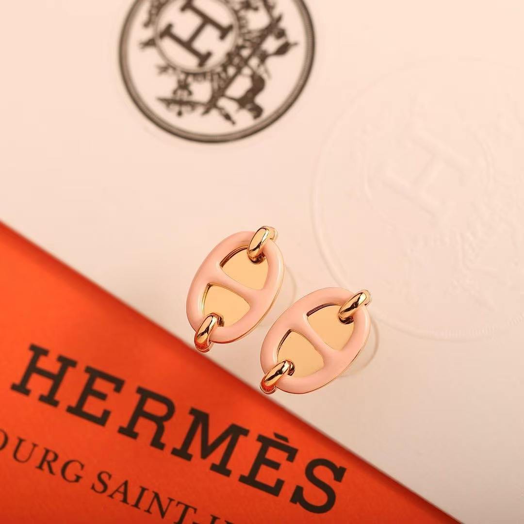 Hermes Mini Maillon Earrings Lacquered Metal Silver Rose Candeur H100052FPD2 - Image 6