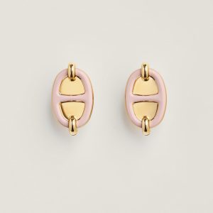 Hermes Mini Maillon Earrings Lacquered Metal Silver Rose Candeur H100052FPD2 - Image 3