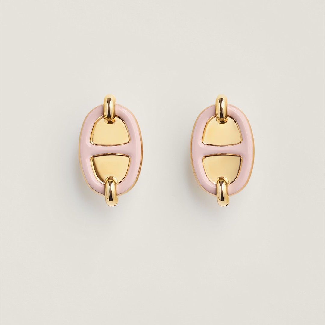 Hermes Mini Maillon Earrings Lacquered Metal Silver Rose Candeur H100052FPD2 - Image 3