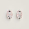 Hermes Mini Maillon Earrings Lacquered Metal Silver Rose Candeur H100052FPD2