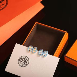 Hermes Mini Maillon Earrings Lacquered Metal Yellow Gold Bleu Polaire H100052FEF3 - Image 10