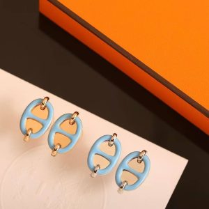 Hermes Mini Maillon Earrings Lacquered Metal Yellow Gold Bleu Polaire H100052FEF3 - Image 9