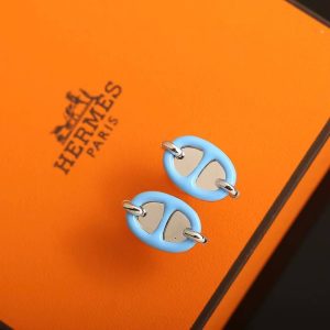 Hermes Mini Maillon Earrings Lacquered Metal Yellow Gold Bleu Polaire H100052FEF3 - Image 8