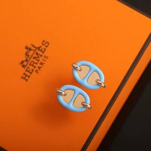 Hermes Mini Maillon Earrings Lacquered Metal Yellow Gold Bleu Polaire H100052FEF3 - Image 7