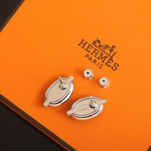 Hermes Mini Maillon Earrings Lacquered Metal Yellow Gold Bleu Polaire H100052FEF3 - Image 6