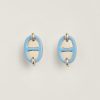 Hermes Mini Maillon Earrings Lacquered Metal Yellow Gold Bleu Polaire H100052FEF3