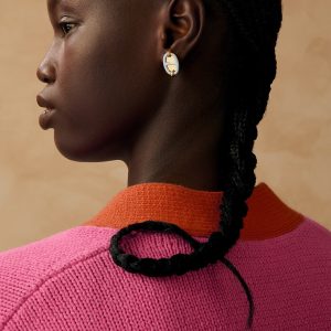 Hermes Mini Maillon Earrings Lacquered Metal Yellow Gold Bleu Polaire H100052FEF3 - Image 3