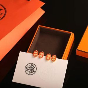 Hermes Mini Maillon Earrings Lacquered Metal Yellow Gold Orange Soie H100052FE02 - Image 10
