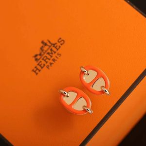Hermes Mini Maillon Earrings Lacquered Metal Yellow Gold Orange Soie H100052FE02 - Image 6