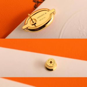 Hermes Mini Maillon Earrings Lacquered Metal Yellow Gold Orange Soie H100052FE02 - Image 4