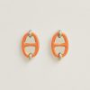 Hermes Mini Maillon Earrings Lacquered Metal Yellow Gold Orange Soie H100052FE02