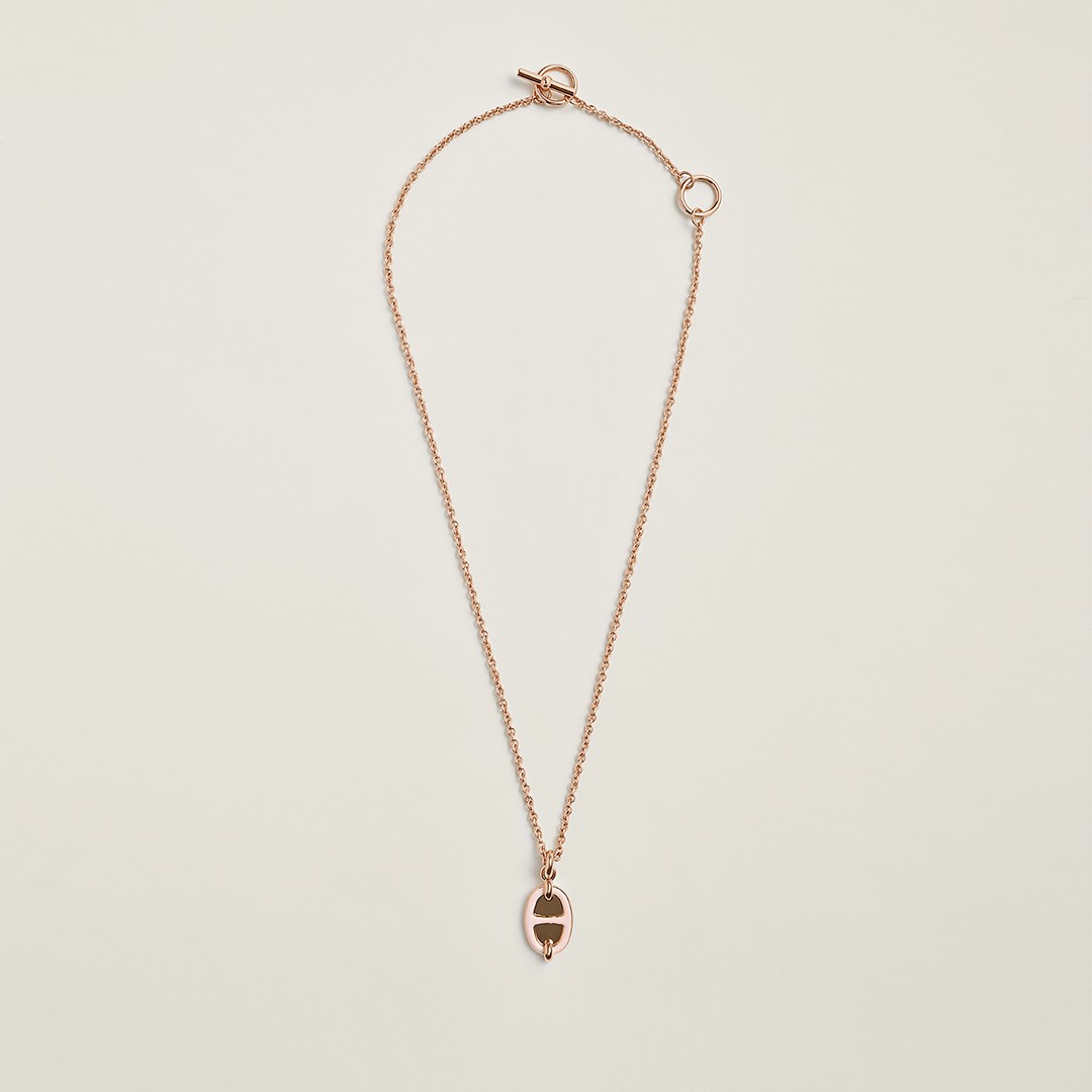 Hermes Mini Maillon Pendant Necklace Rose Gold H100053FOD2