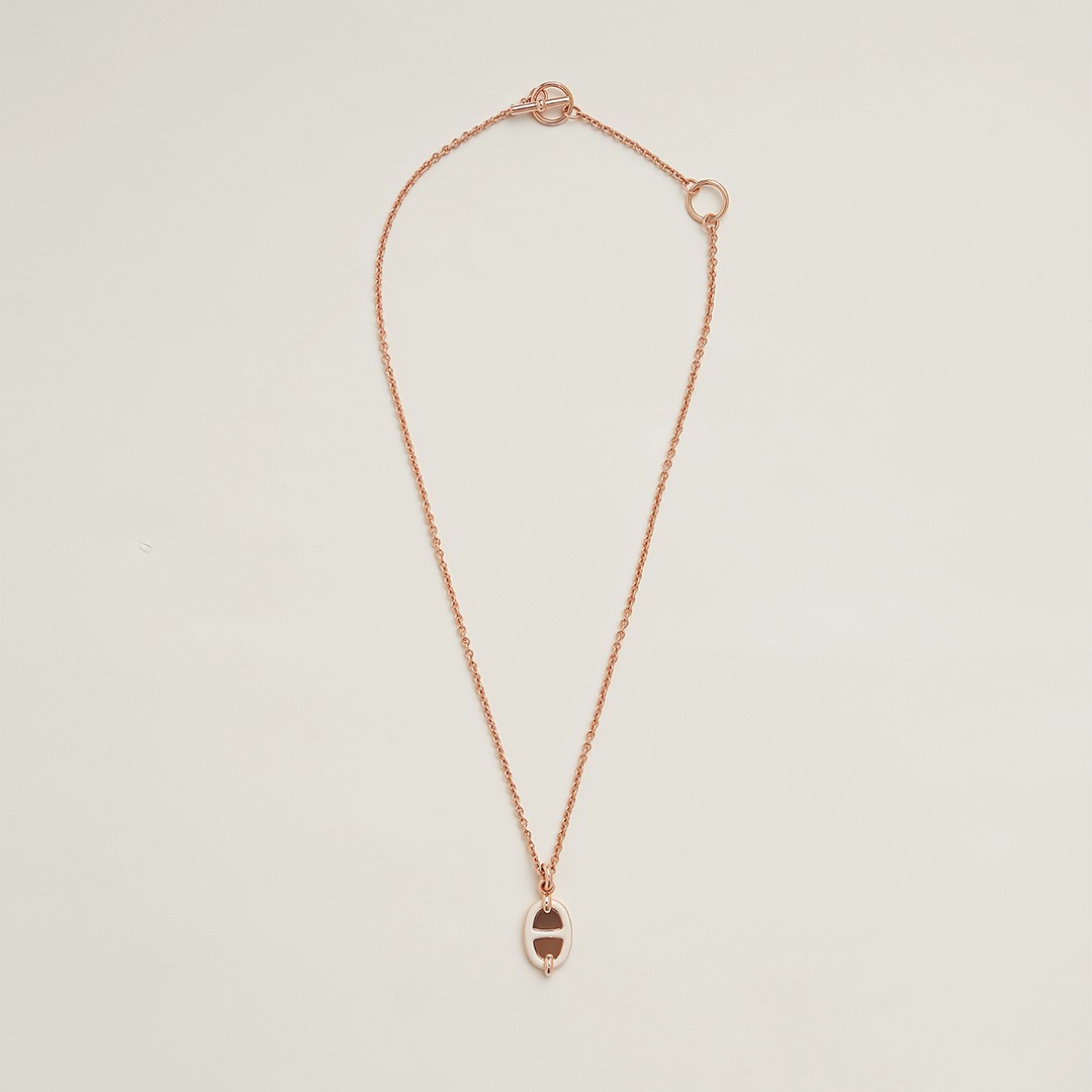 Hermes Mini Maillon Pendant Necklace Rose Gold H100053FOD3