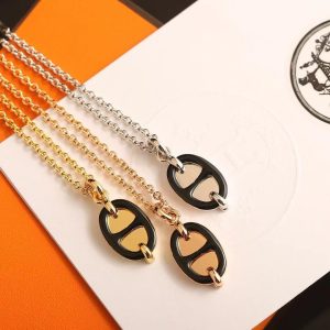 Hermes Mini Maillon Pendant Necklace Rose Gold Noir H100053FO03 - Image 12